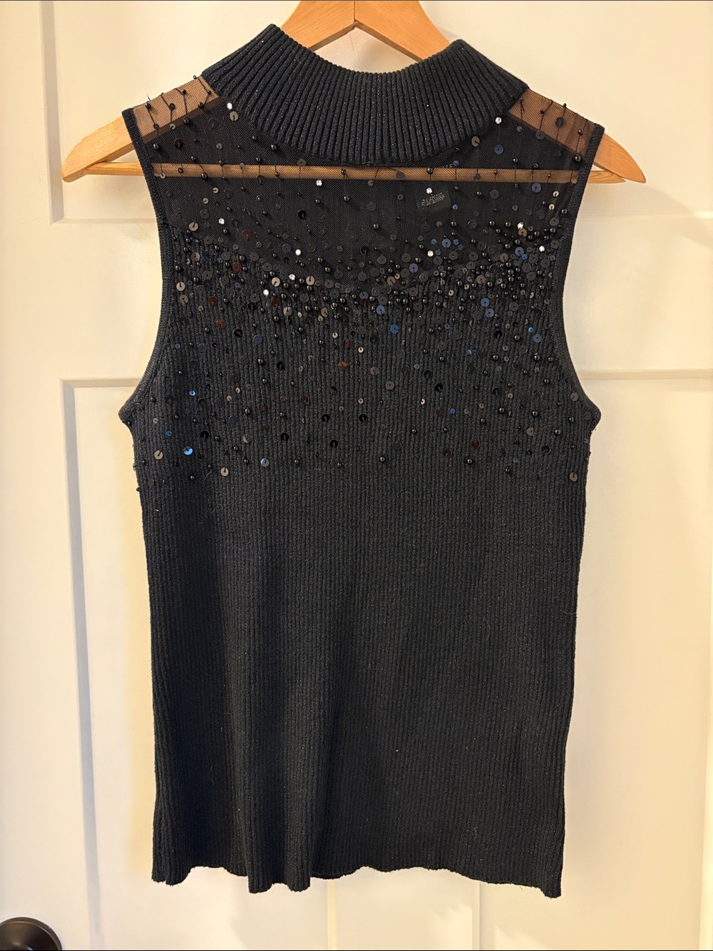 Lauren Michelle Black Metallic Ribbed & sheer Knit Top